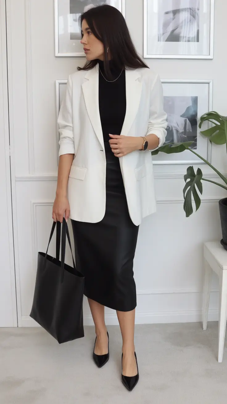 sophisticated spring business casual outfits 2026 Black & White Minimalism With Edge