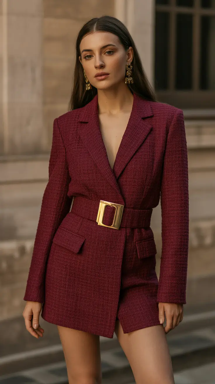 sophisticated spring business casual outfits 2026 Structured Burgundy Elegance With Modern Drama