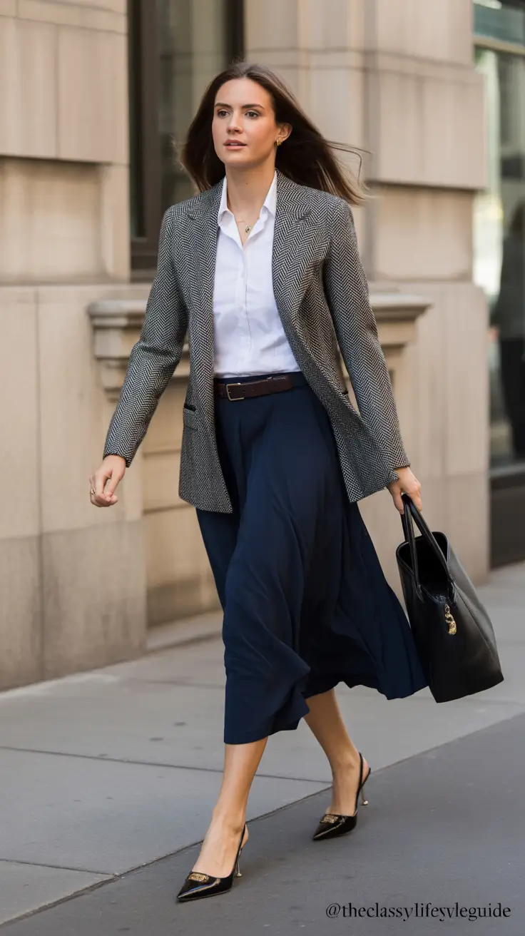 sophisticated spring business casual outfits 2026 Classic City Movement in Navy and Grey