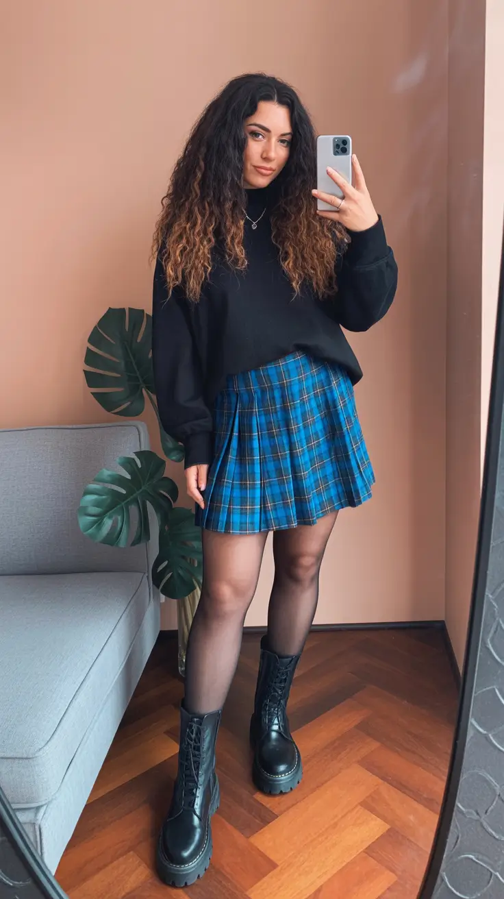 trendy spring mini skirt outfits 2026 Edgy Academia With a Pop of Blue