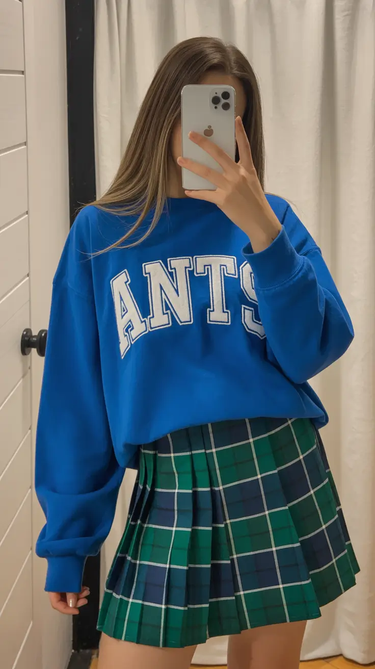 trendy spring mini skirt outfits 2026 Sporty Cool in Blue and Green Plaid