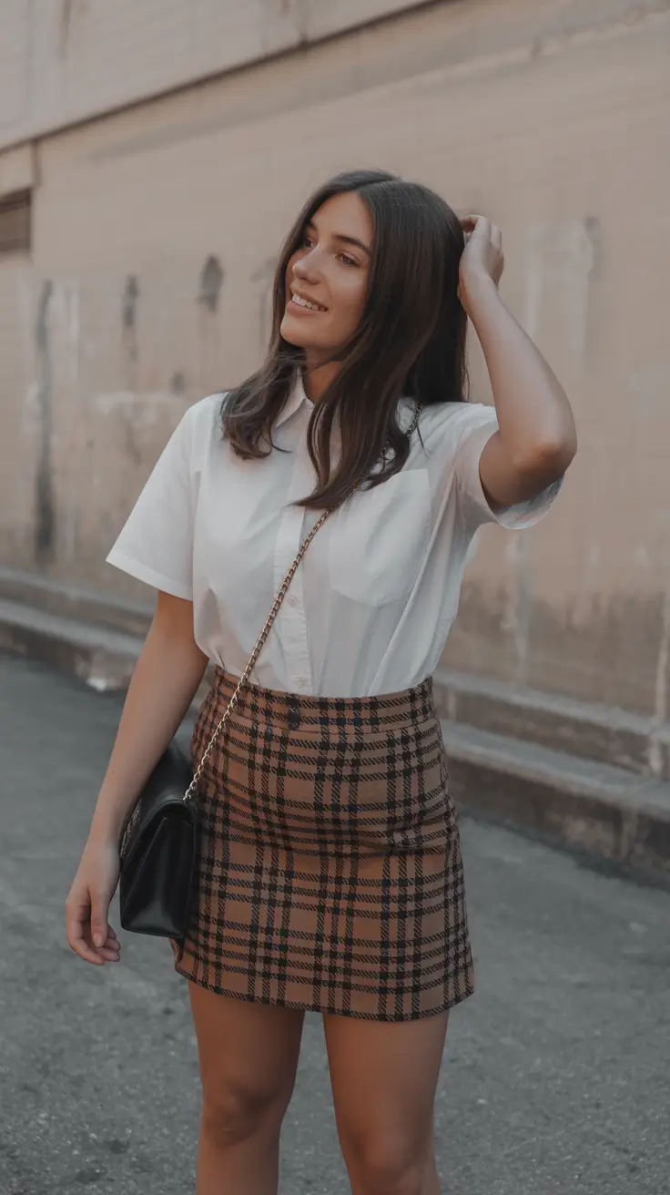 trendy spring mini skirt outfits 2026 Structured Minimalism With Classic Plaid