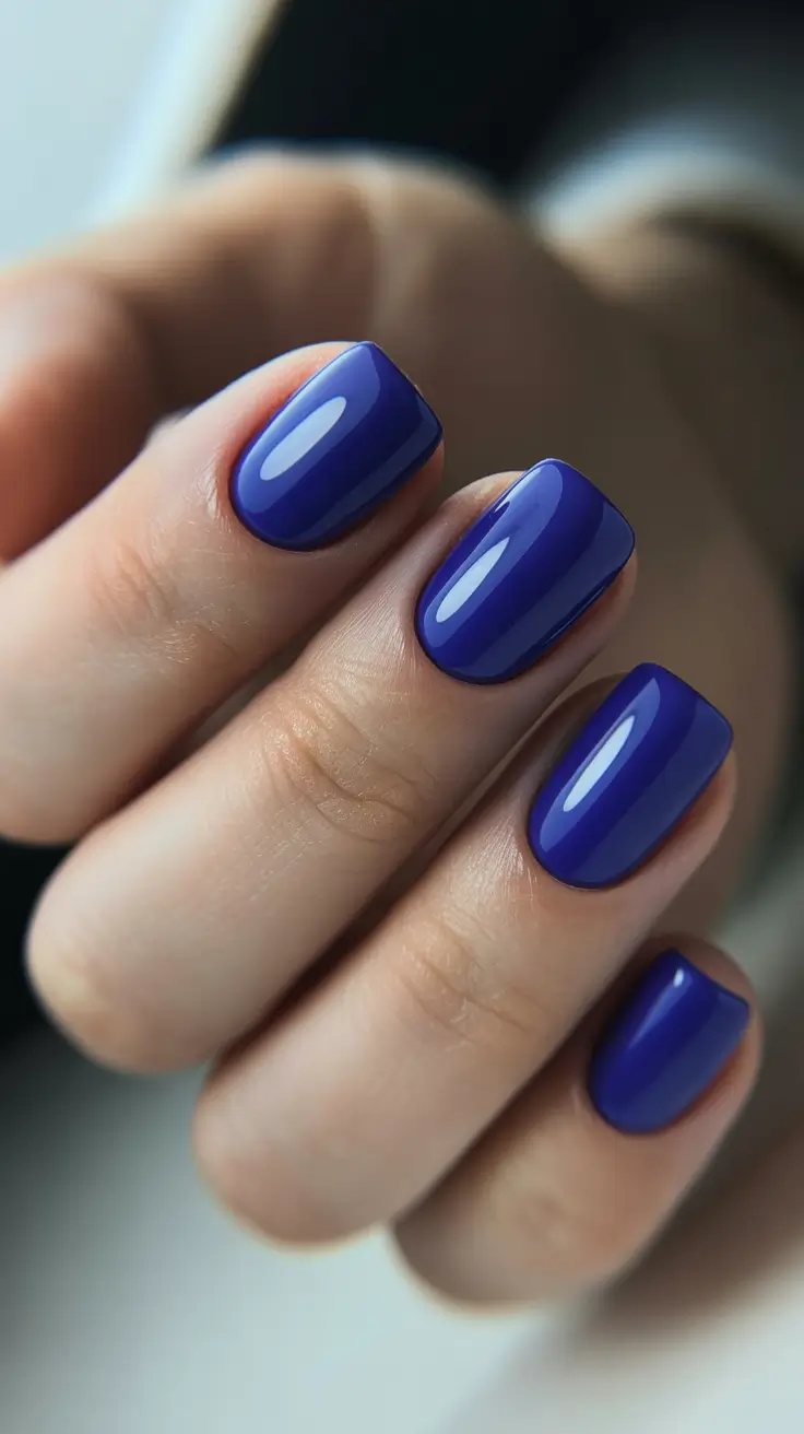 trendy spring nails designs 2026 Royal Blue Short Square Shine