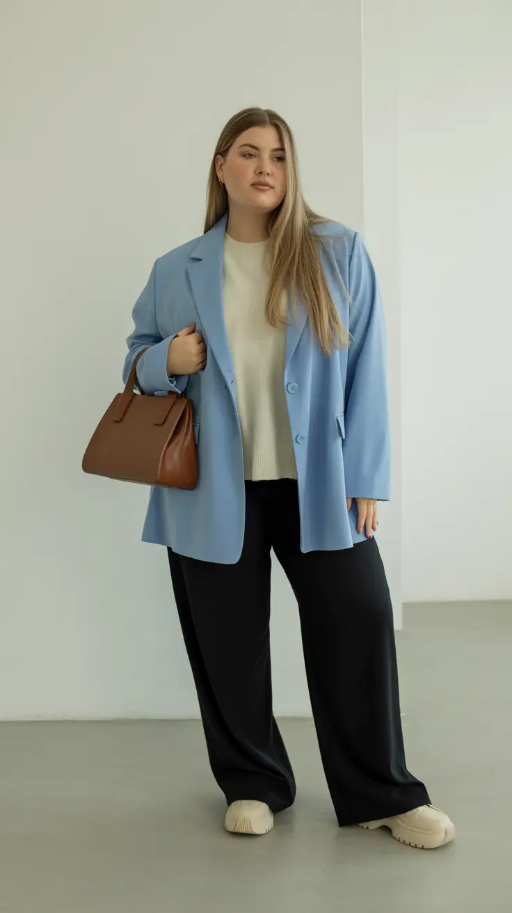 vibrant plus size spring outfits 2026 Minimalist Blue Blazer for Cool Spring Moments
