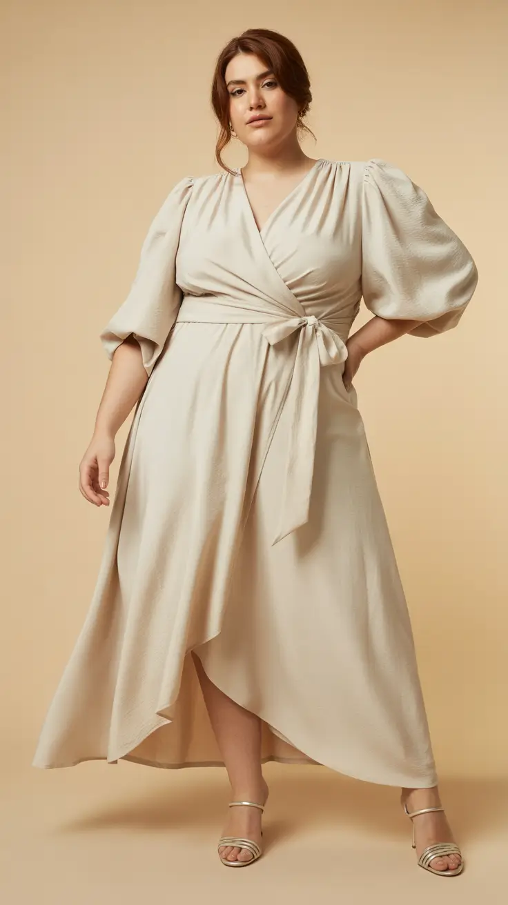 vibrant plus size spring outfits 2026 Cream Wrap Dress for Elegant Spring Evenings