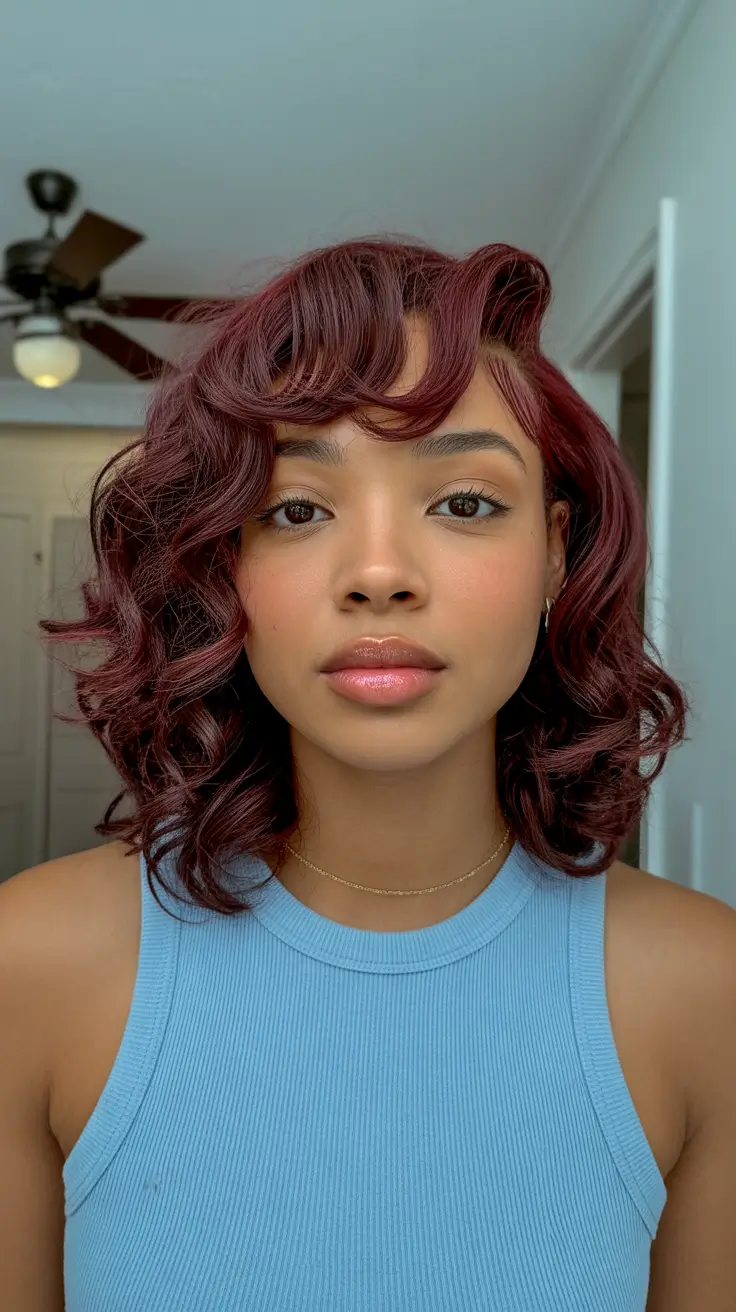 warm spring hair color for dark skin 2026 Cherry Cola Retro Waves