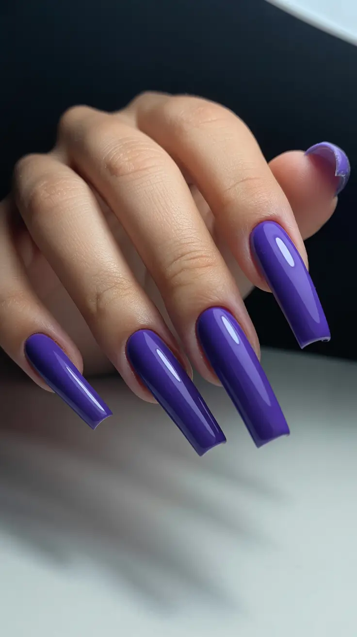 beach spring vacation nails 2026 Ultra-Gloss Purple Square Long Nails for Bold Vacation Energy