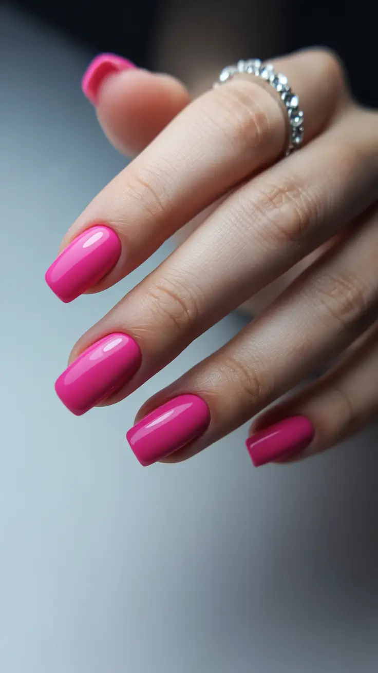 best pink spring nails 2026 Classic Bubblegum Pink Square Nails with a Modern Finish