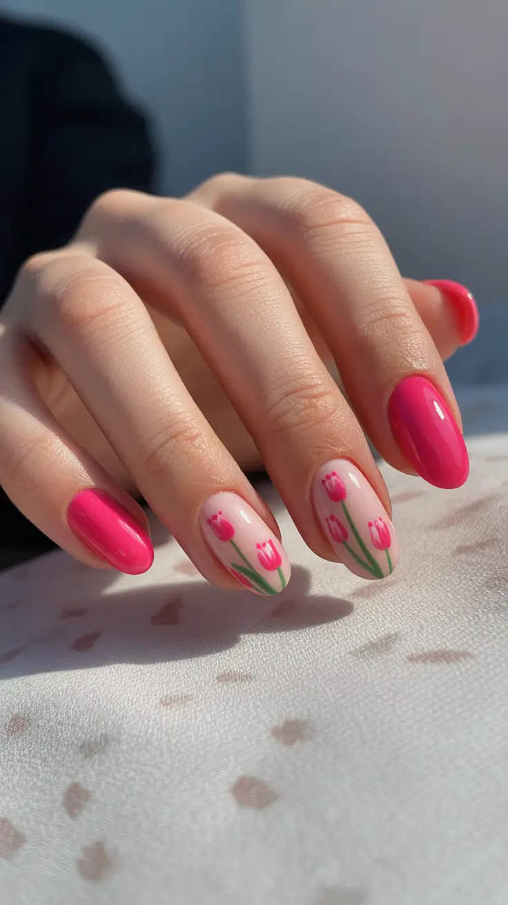 best pink spring nails 2026 Pink Tulip Nail Art for a Fresh Spring Garden Look