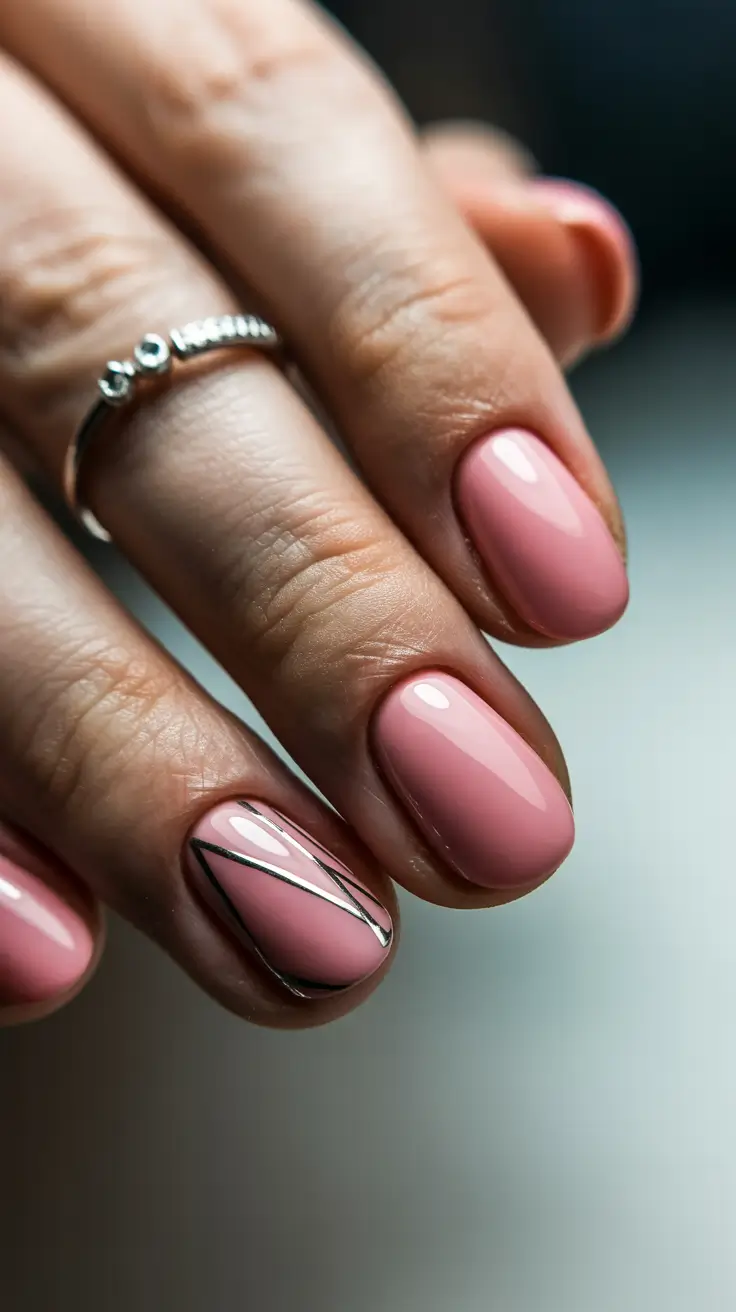 best pink spring nails 2026 Soft Ballet Pink Minimalist Nails with Delicate Silver Lines