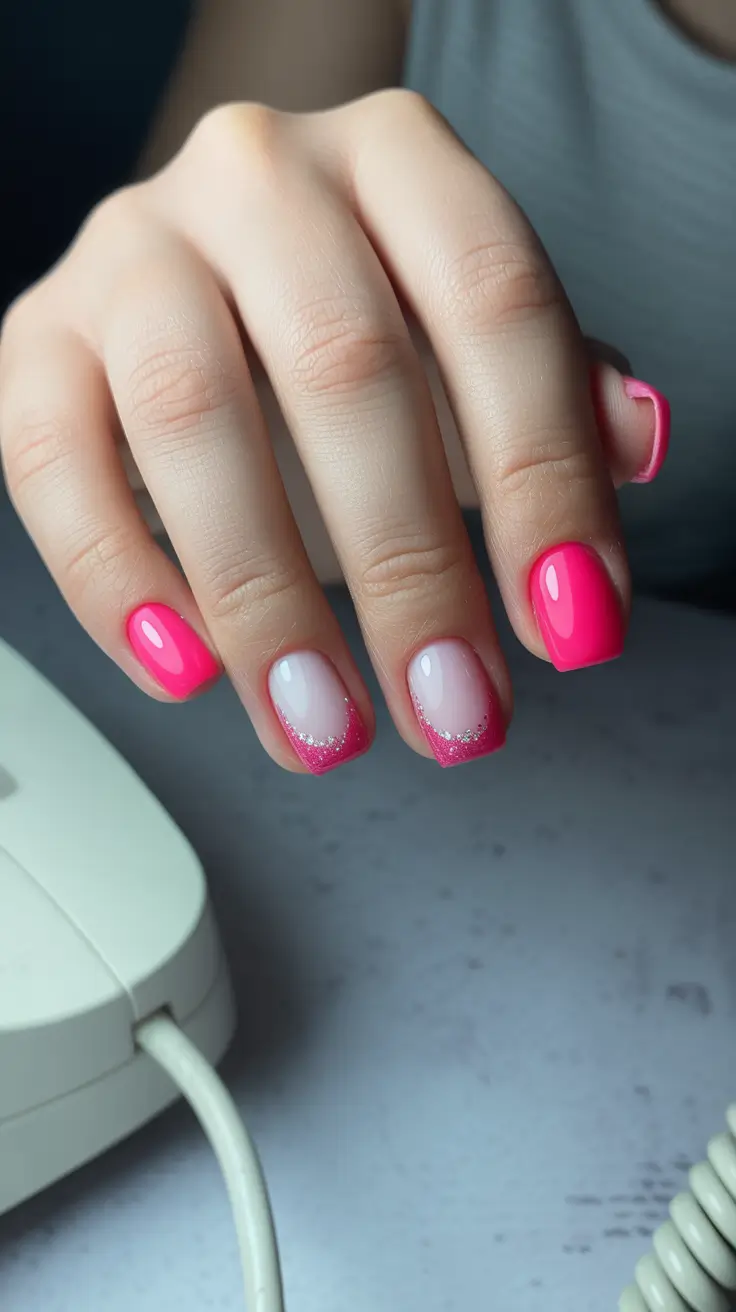 best pink spring nails 2026 Soft Pink Glitter French Nails with a Delicate Sparkle