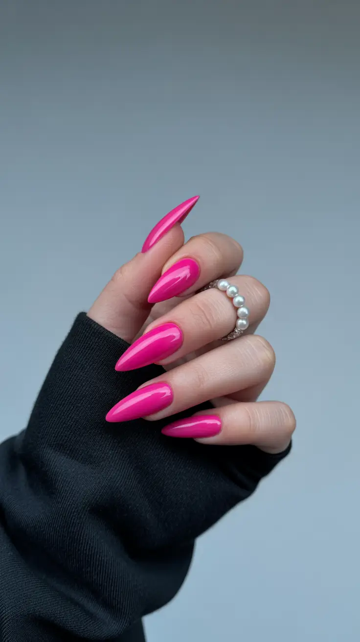 best pink spring nails 2026 Hot Pink Stiletto Nails That Make a Statement