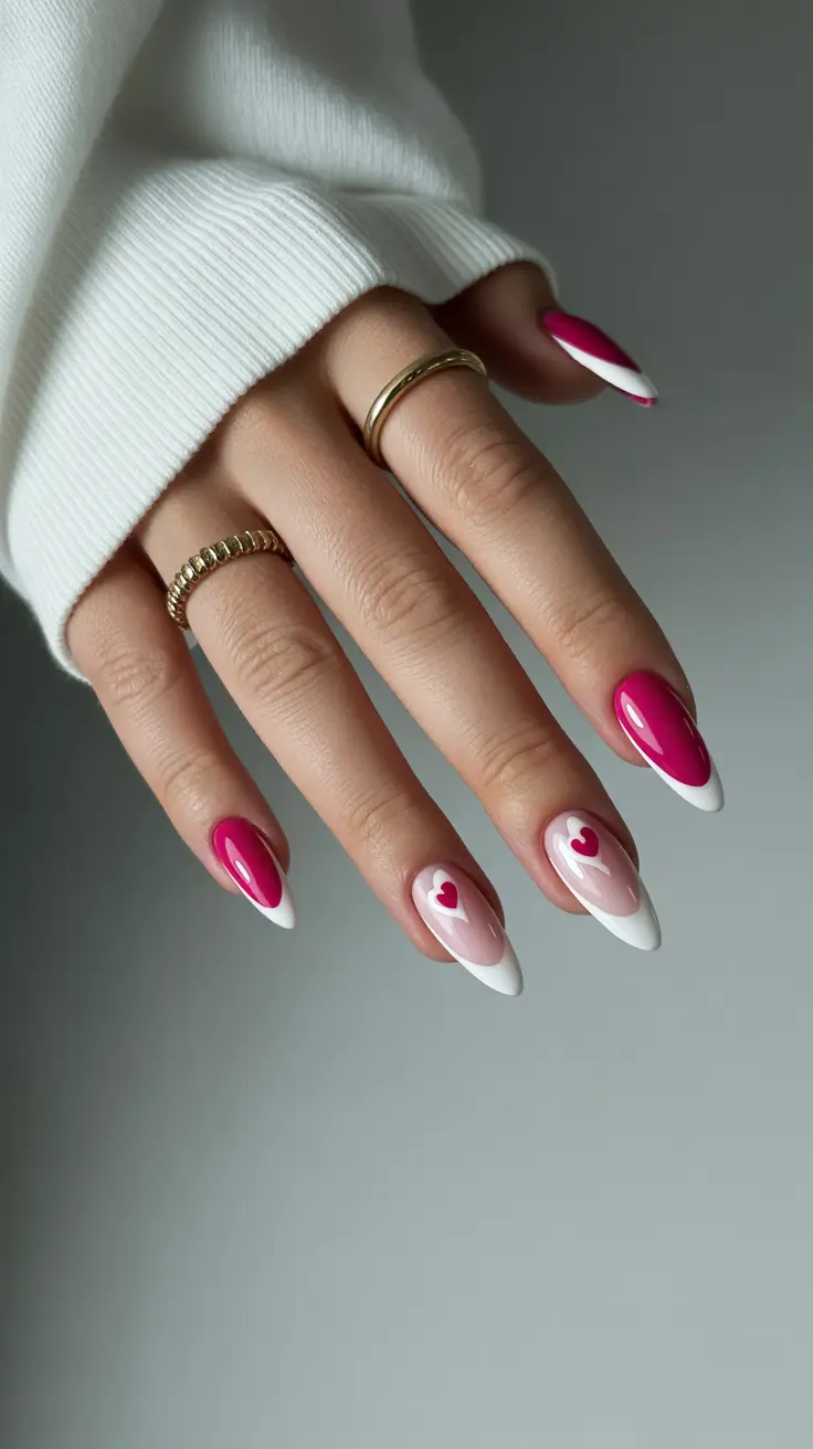 best pink spring nails 2026 Romantic Pink Heart French Tips for a Playful Spring Mood