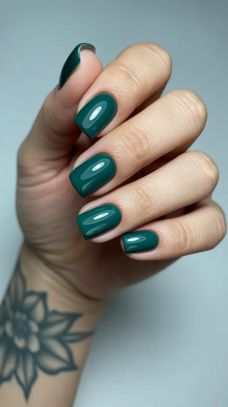 classic spring nails square shapes 2026 Deep Emerald Square Nails That Feel Calm and Sophisticated