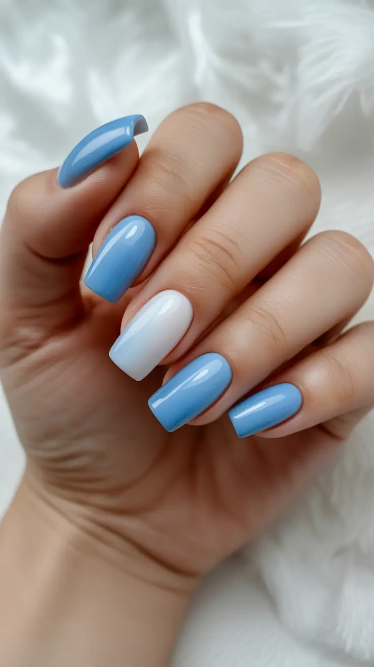 classic spring nails square shapes 2026 Blue and White Square Nails with a Soft Spring Contrast
