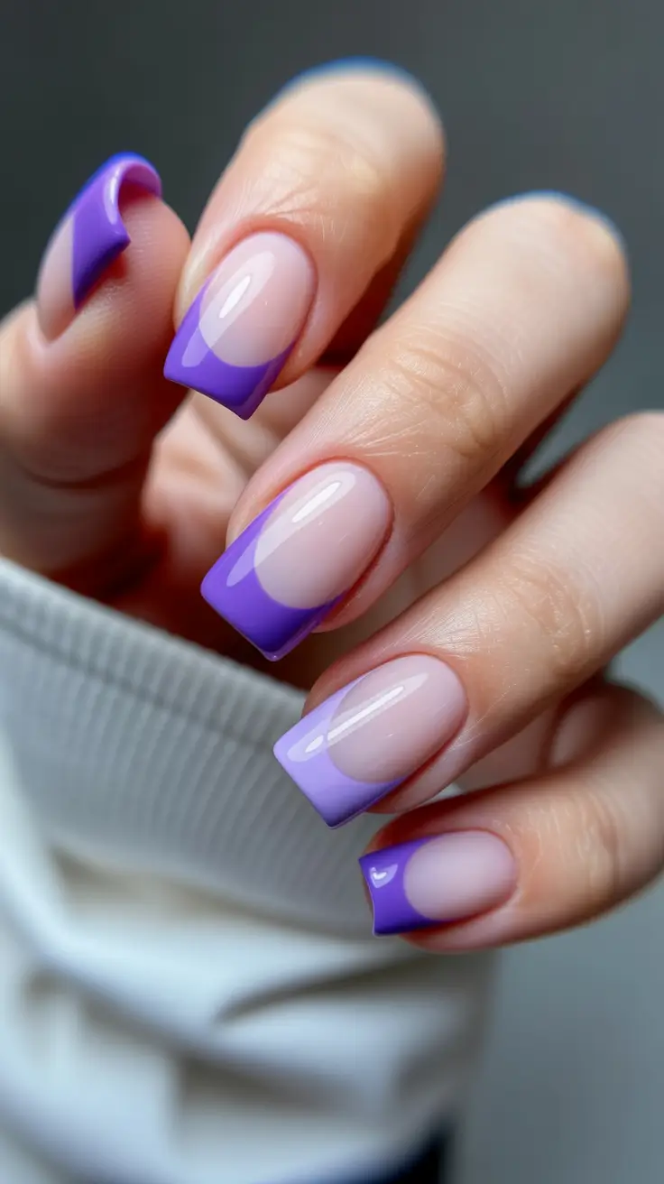 classic spring nails square shapes 2026 Glossy Purple Tips for a Playful Square Nail Moment