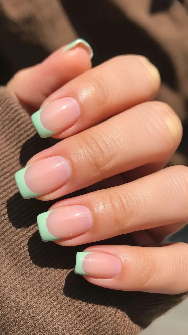 classic spring nails square shapes 2026 Mint Green French Tips for a Fresh Minimalist Look
