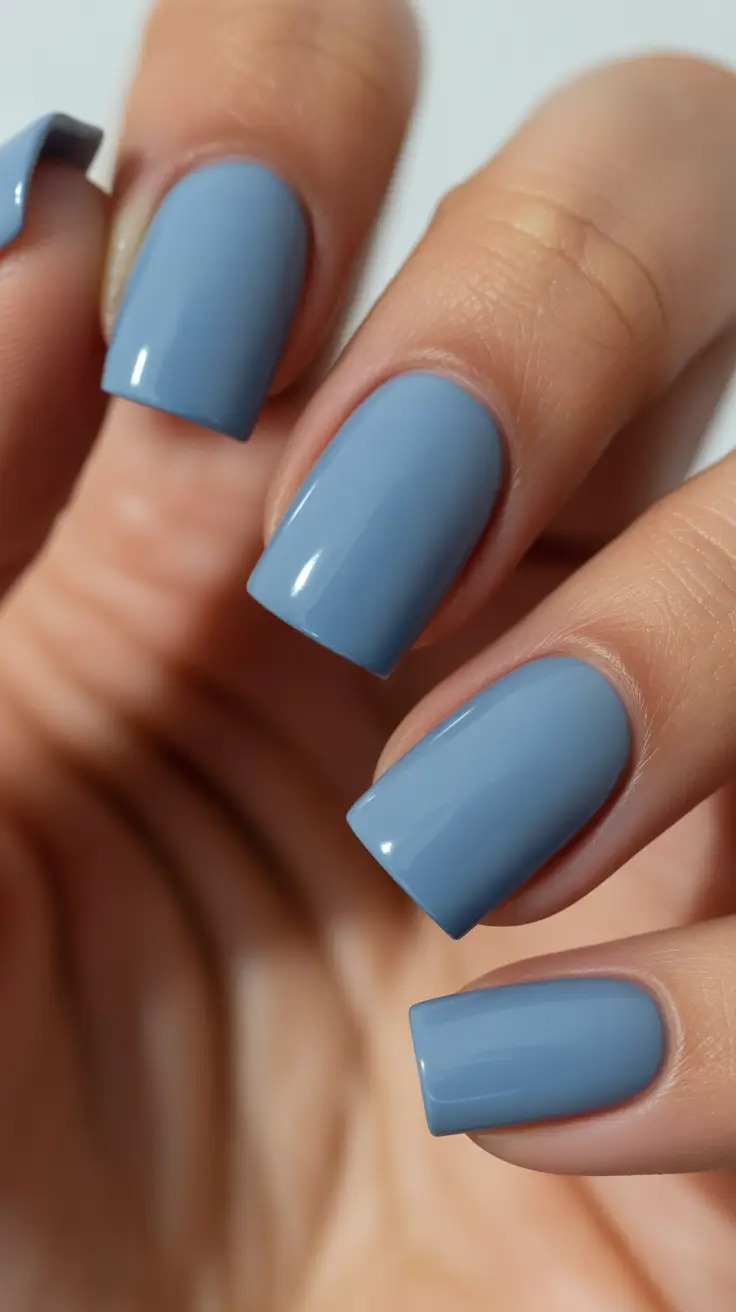 classic spring nails square shapes 2026 Minimalist Dusty Blue Square Nails for Everyday Style