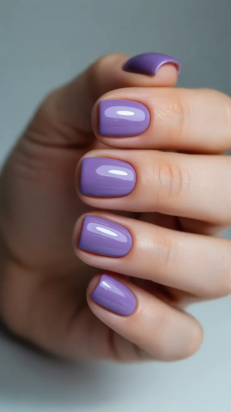 classic spring nails square shapes 2026 Glossy Lavender Square Nails for a Soft Spring Mood