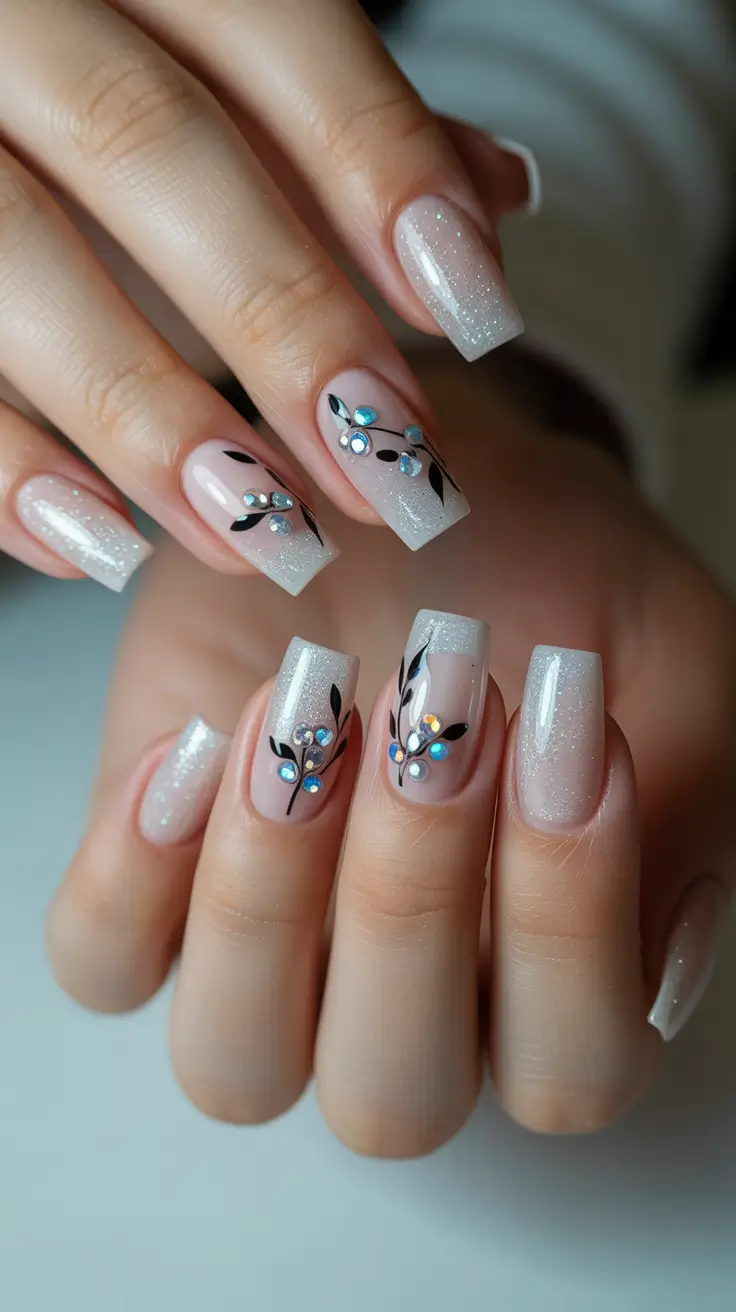 cozy spring gel nails mood 2026 Soft White Shimmer with Botanical Detail