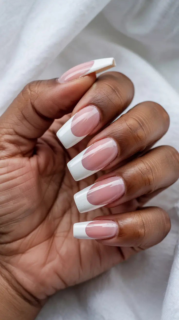 cute spring long nails 2026 Soft Pink and White Modern French