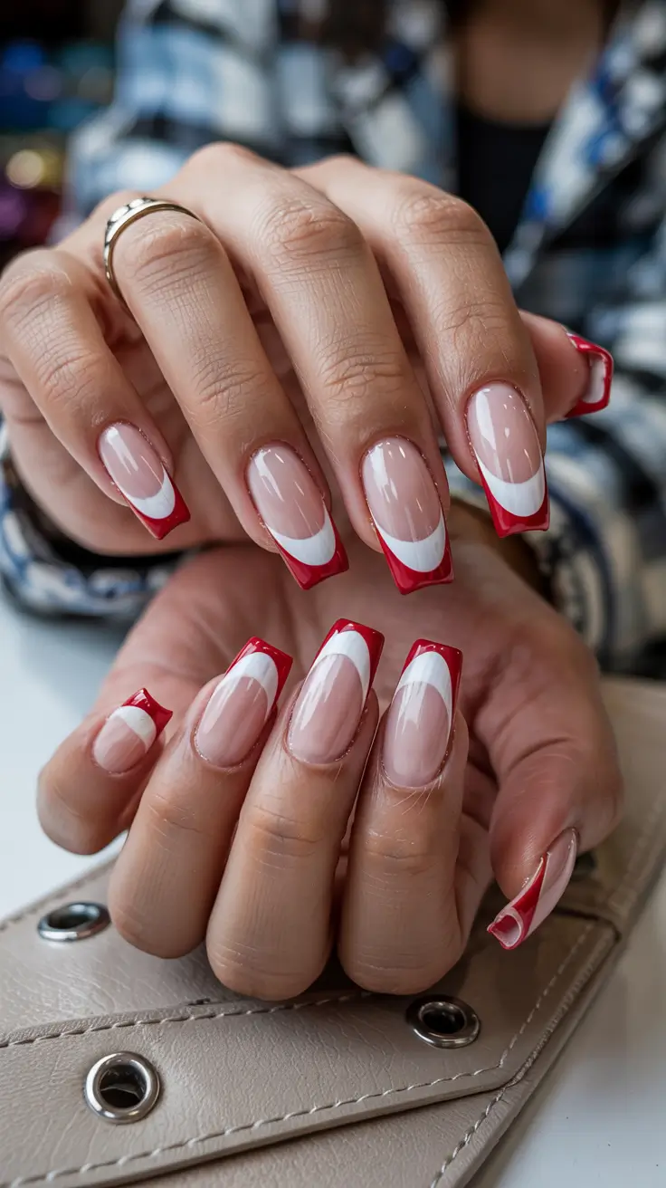 cute spring long nails 2026 Red Curve French Remix