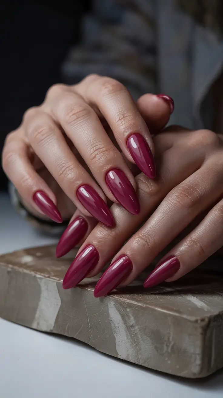 cute spring long nails 2026 Glossy Berry Almond Power