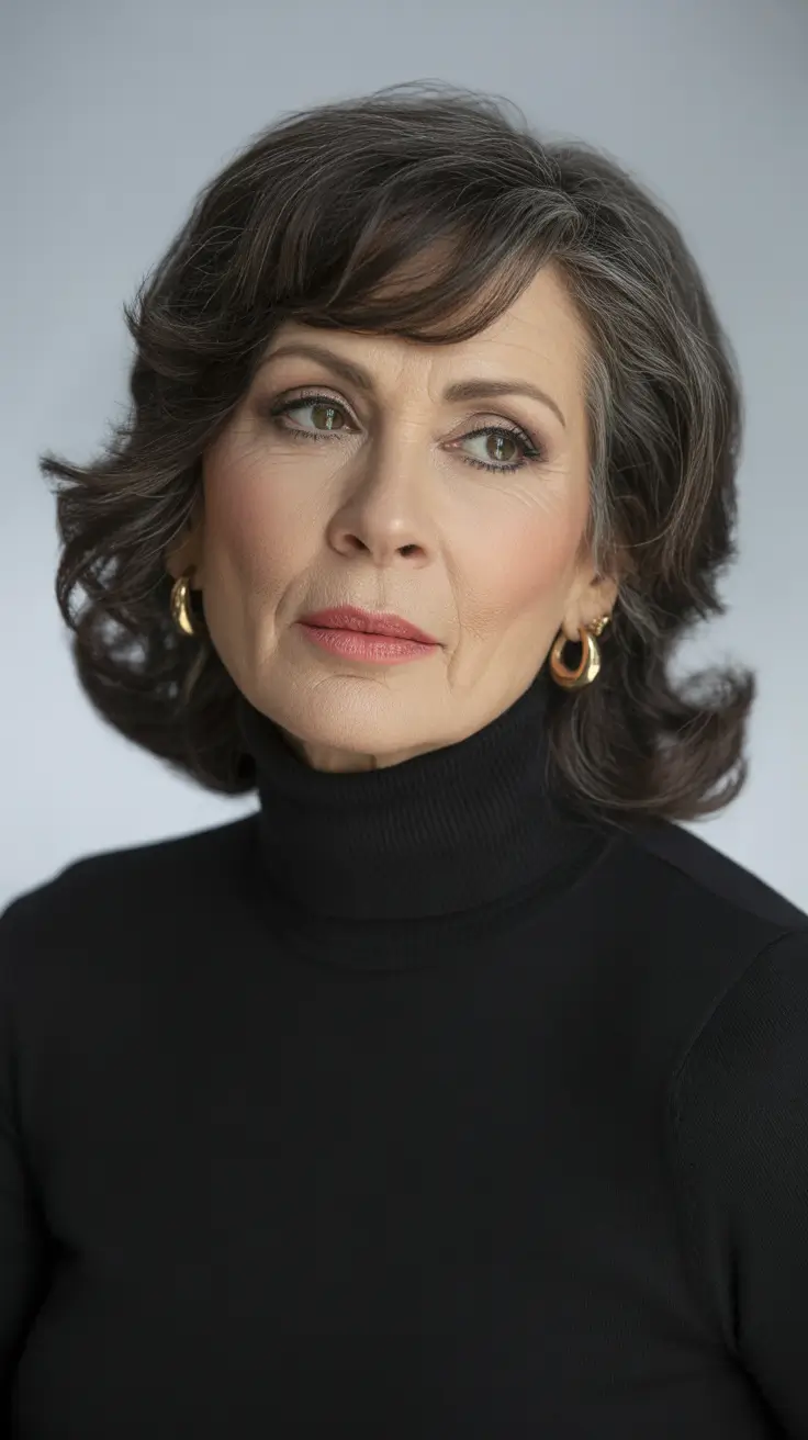 flattering spring haircuts for women over 60 2026 - Dark Chocolate Classic with Soft, Sculpted Layers