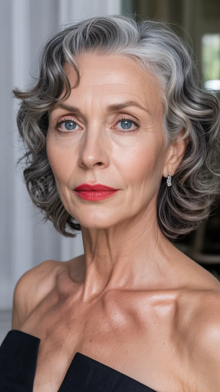 flattering spring haircuts for women over 60 2026 - Silver-Lavender Sweep: Shoulder-Length with Gentle Waves