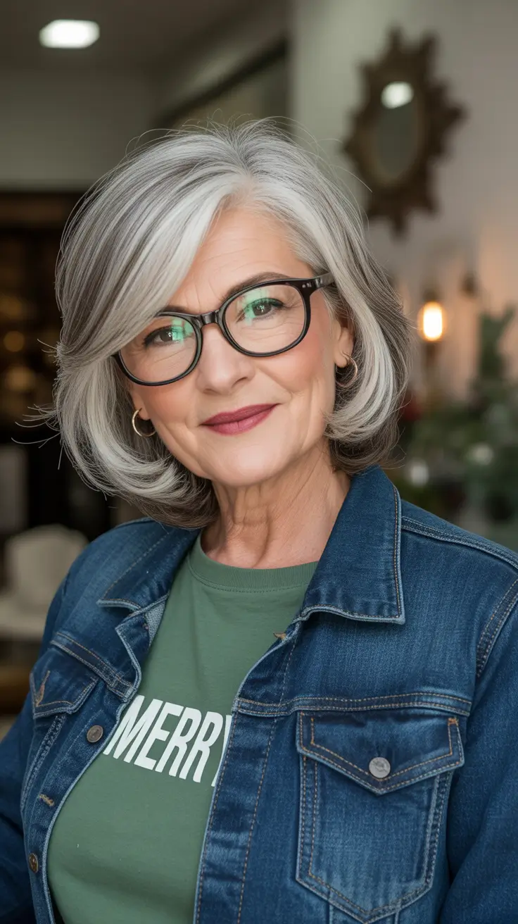 flattering spring haircuts for women over 60 2026 - Soft Textured Bob with Side-Swept Fringe