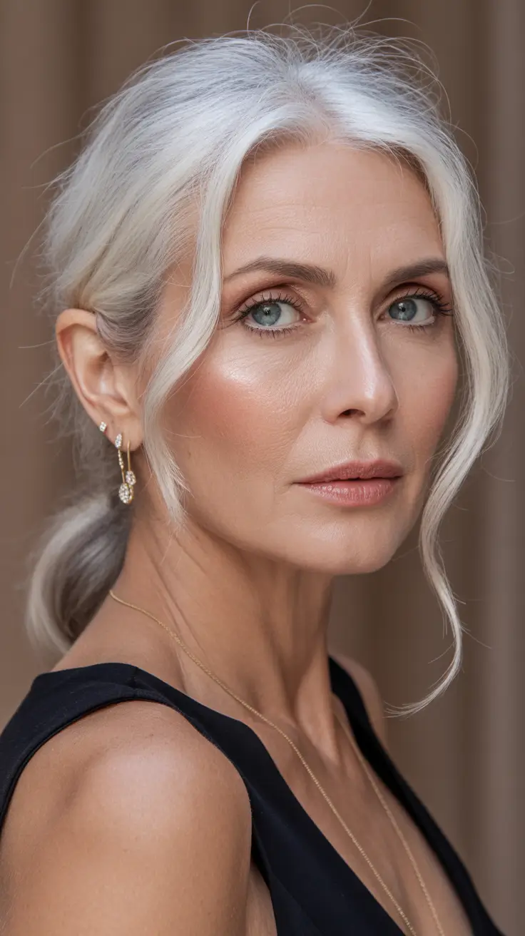 flattering spring haircuts for women over 60 2026 - Ice-White Layered Bob with Sculpted Ends