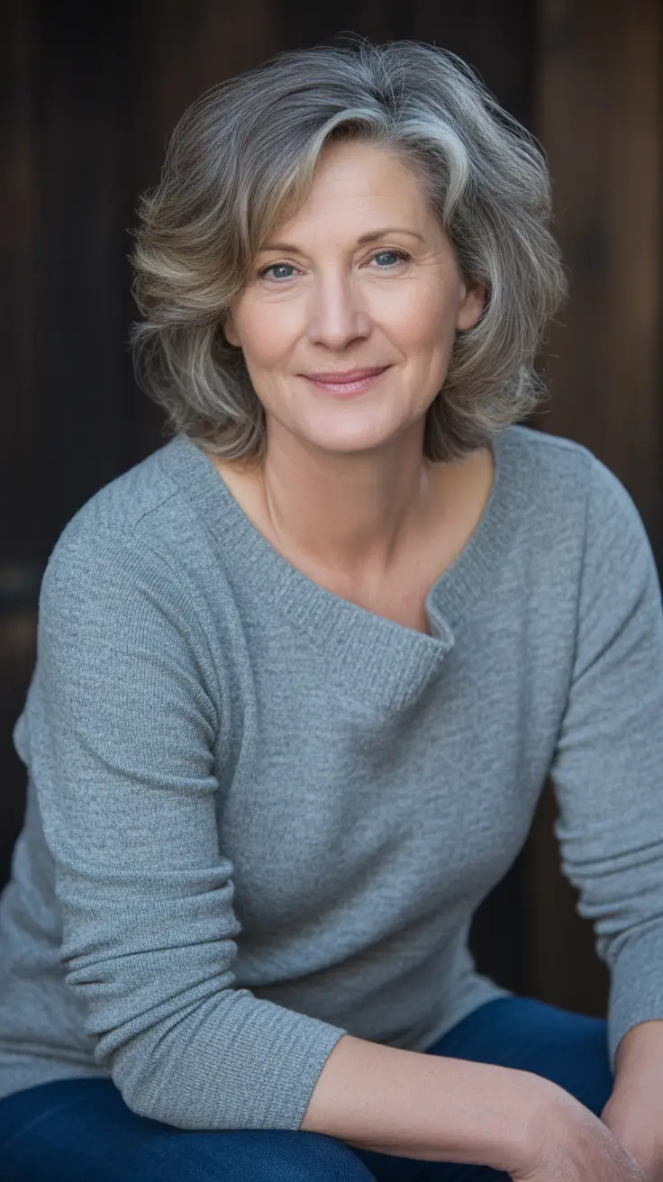 flattering spring haircuts for women over 60 2026 - Curled Curtain Bangs with a Textured Lob