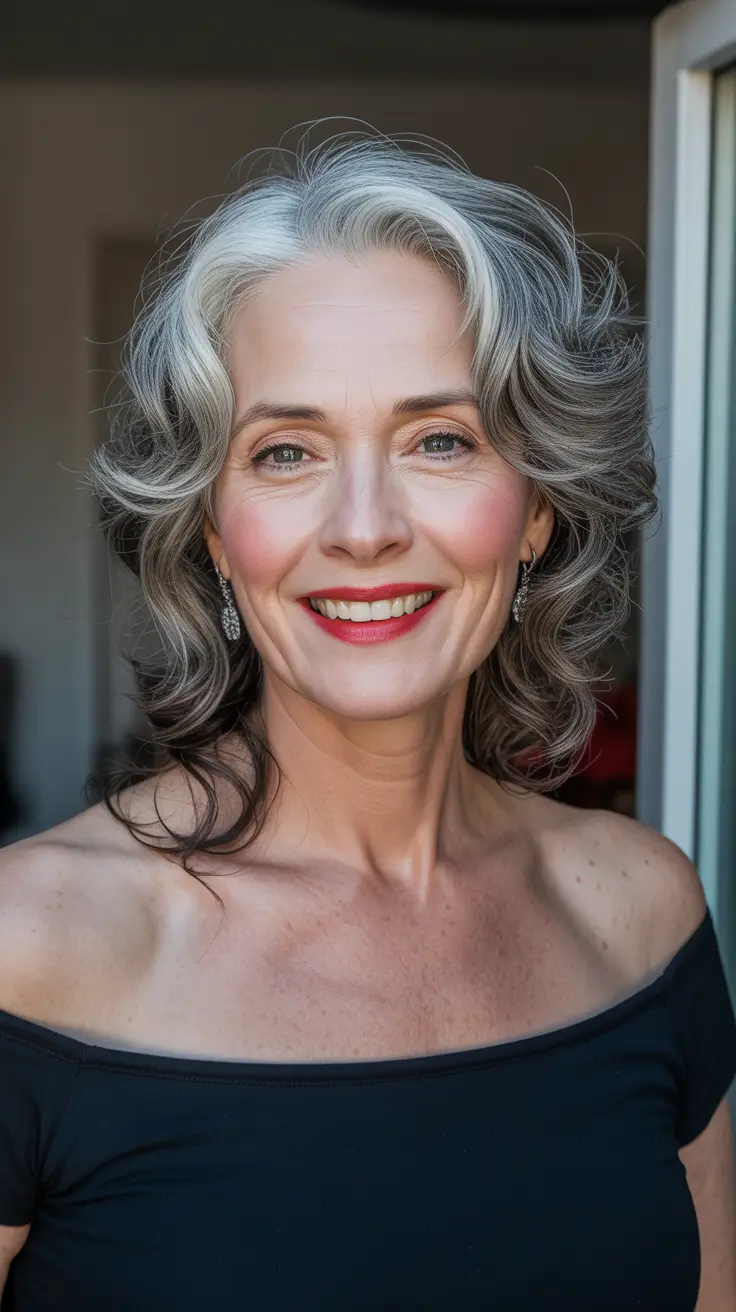flattering spring haircuts for women over 60 2026 - Curled Curtain Bangs with a Textured Lob