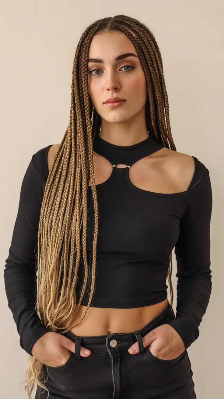 fresh spring braids hairstyle 2026 Ultra Long Micro Braids With Dimensional Blonde Ends