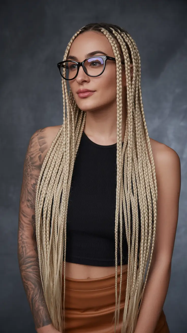 fresh spring braids hairstyle 2026 Ultra Long Blonde Box Braids With Sleek Precision