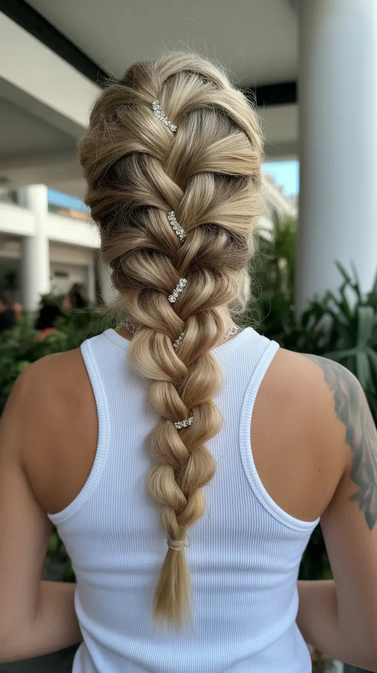 fresh spring braids hairstyle 2026 Statement French Braid With Jewel Accents