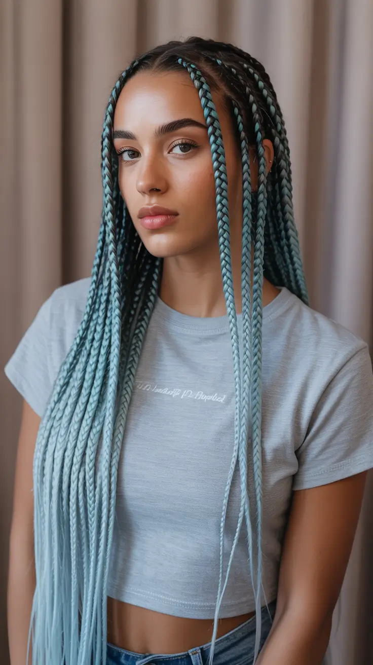 fresh spring braids hairstyle 2026 Ocean-Toned Long Box Braids With Gradient Finish