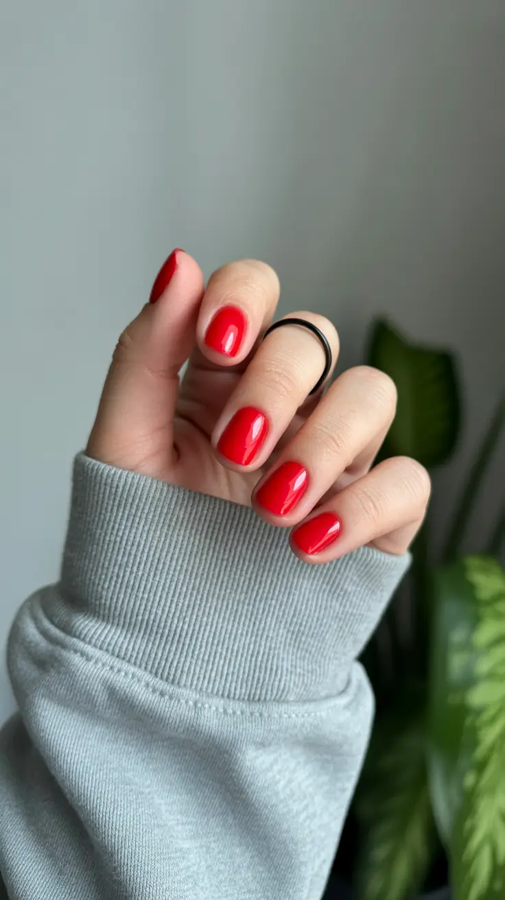 fresh spring short nails 2026 Vibrant Coral Red Short Nails for Playful Spring Energy