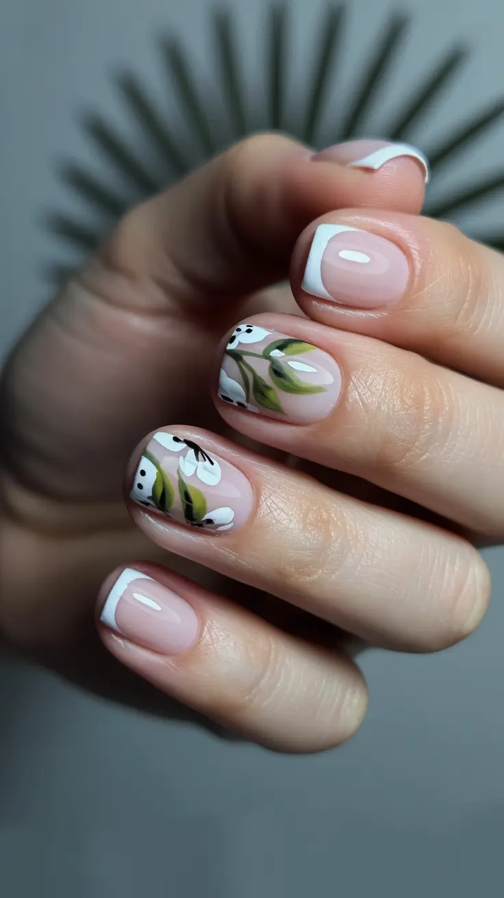 fresh spring short nails 2026 Botanical French Floral Nail Art for Soft Spring Elegance