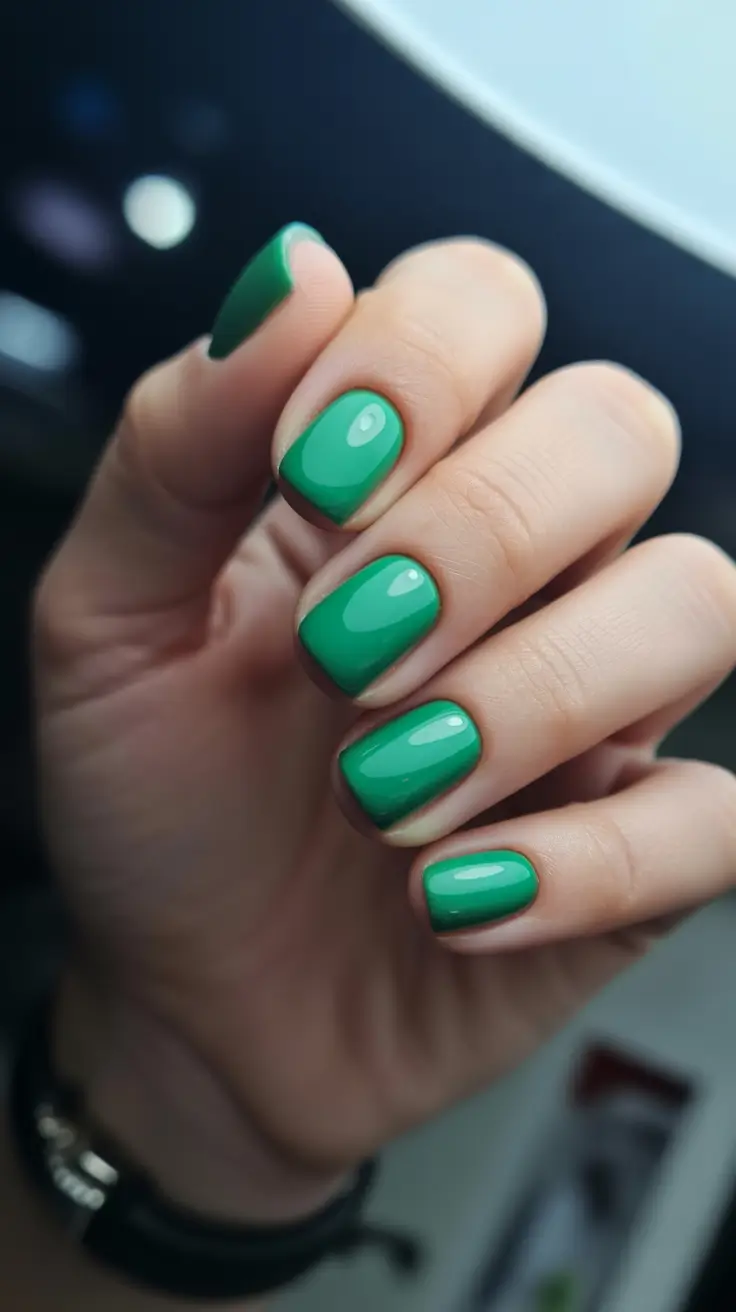 fresh spring short nails 2026 Emerald Green Glossy Short Nails for Fresh Seasonal Confidence