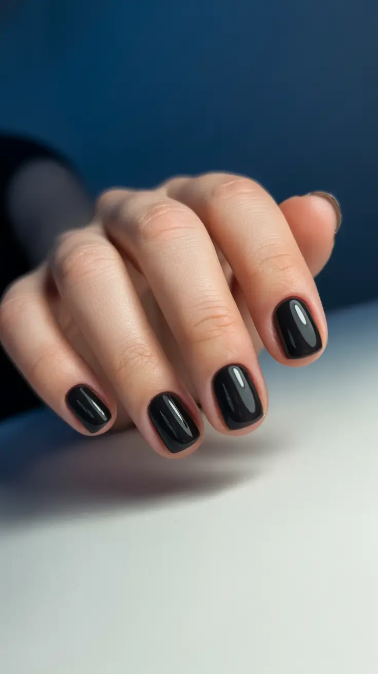 fresh spring short nails 2026 Classic Glossy Black Short Nails for Bold Minimalist Contrast