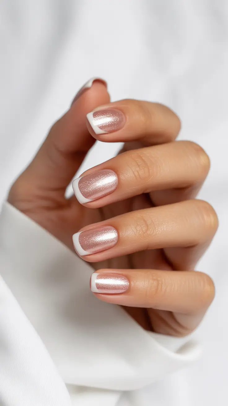 fresh spring short nails 2026 Soft Champagne French Elegance for Modern Short Nails