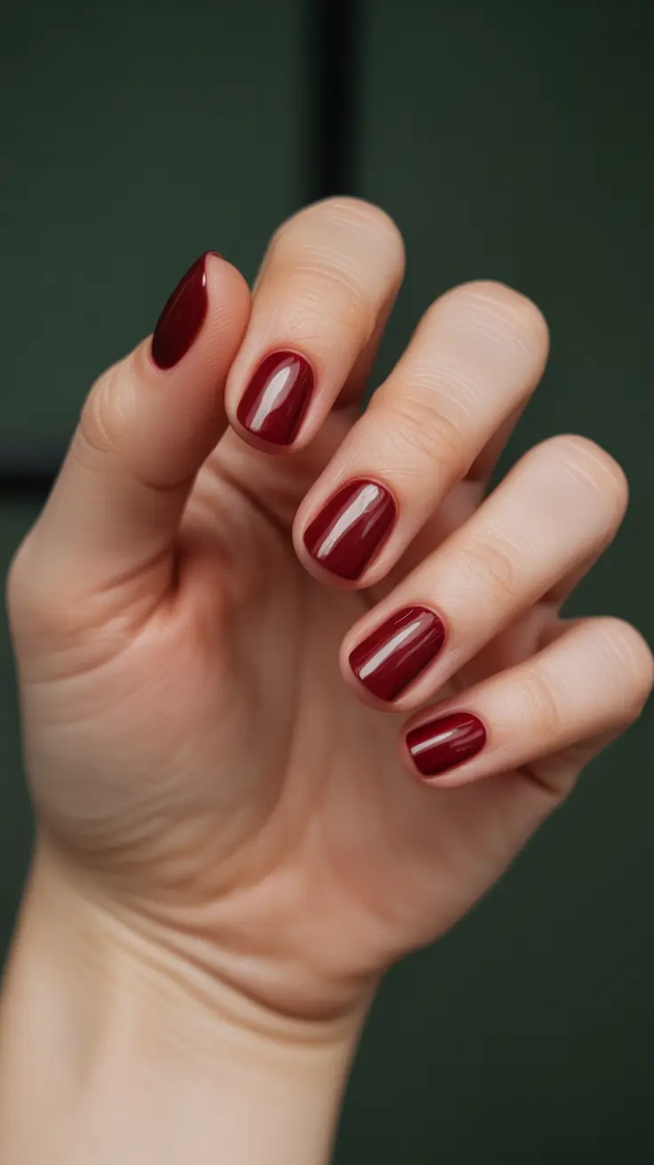 fresh spring short nails 2026 Glossy Burgundy Short Nails for Rich Seasonal Contrast