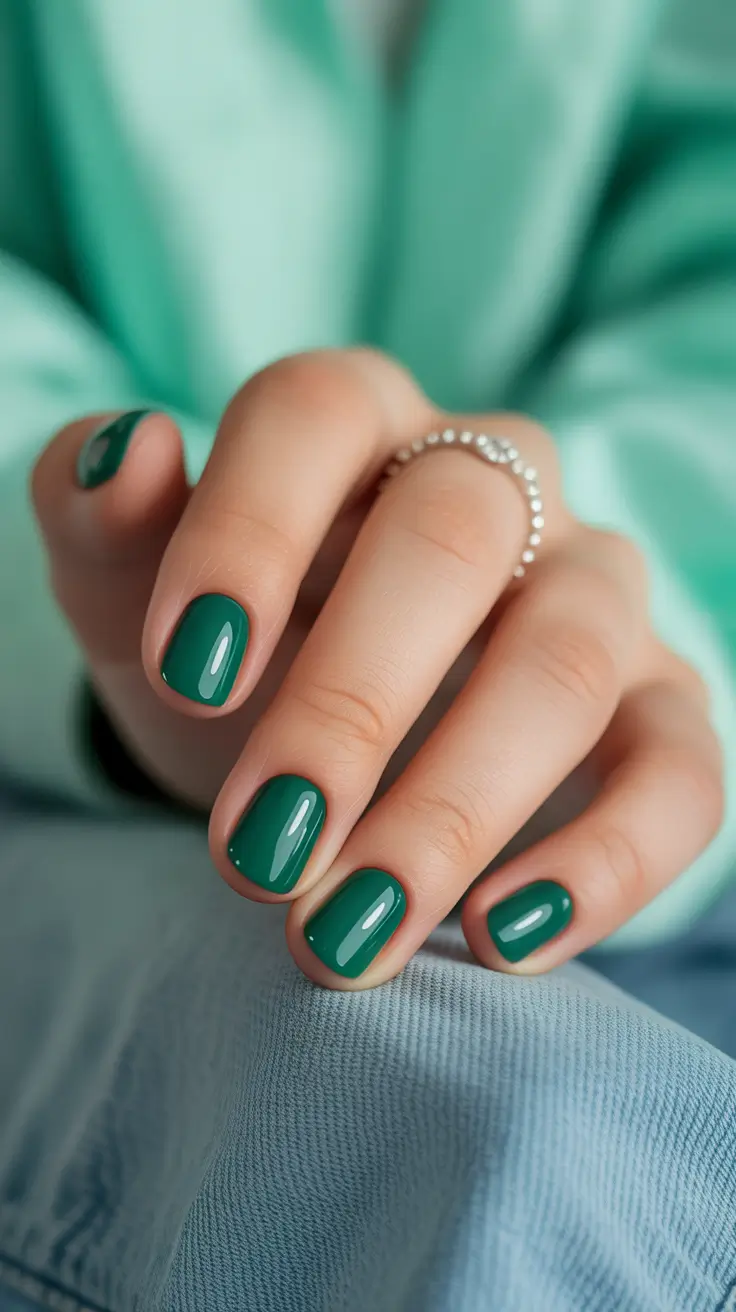 fresh spring short nails 2026 Fresh Emerald Green Minimalist Nails for Modern Spring Style