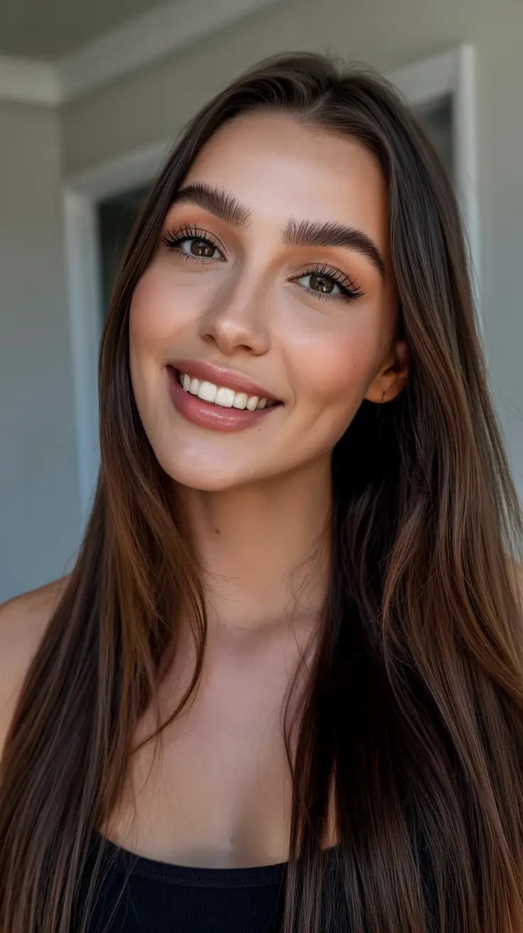 hair color ideas for brunettes summer 2026 Warm Honey Brown Lengths with Subtle Auburn Glow