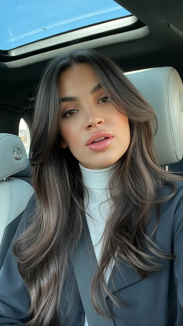 hair color ideas for brunettes summer 2026 Smoky Ash Brown Layers with Summer Movement