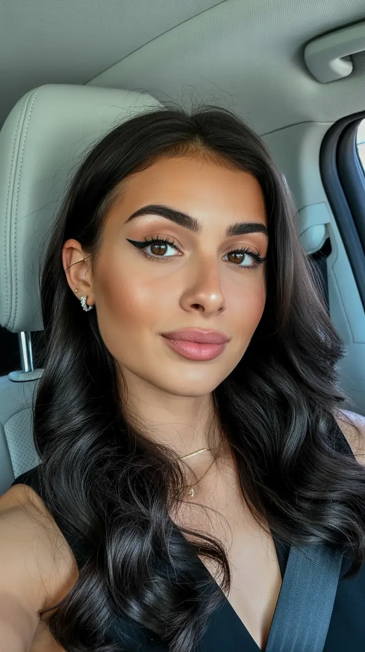 hair color ideas for brunettes summer 2026 Deep Espresso Glam Waves with Reflective Shine