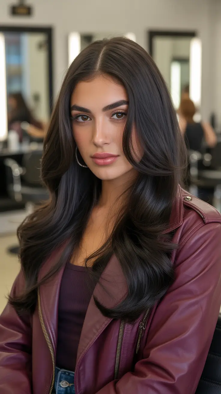 hair color ideas for brunettes summer 2026 Cool-Toned Brunette with Dimensional Auburn Accents