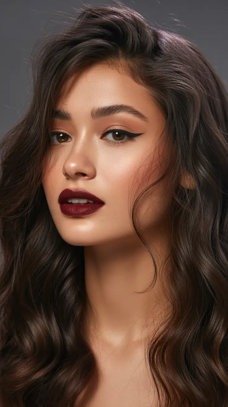 hair color ideas for brunettes summer 2026 Deep Cocoa Waves with Bold Red Undertone Drama