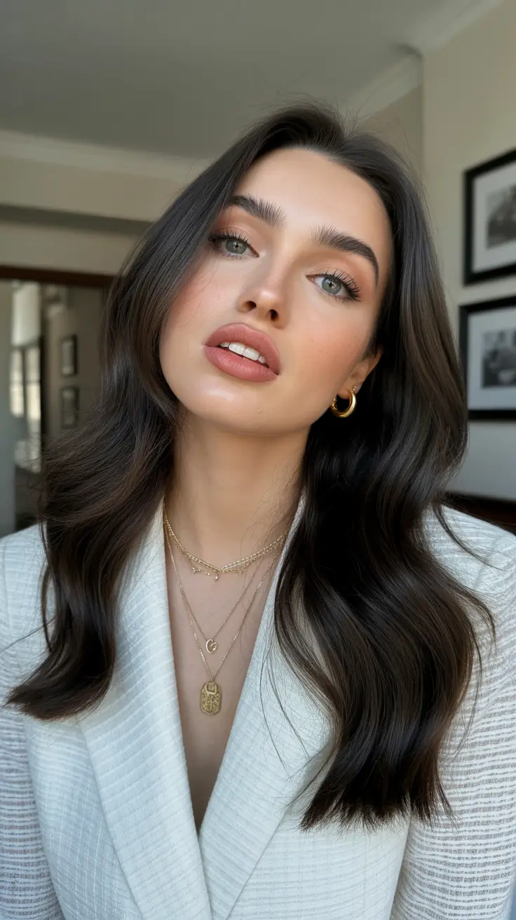 hair color ideas for brunettes summer 2026 Cool Cocoa Waves with Dimensional Balayage Flow